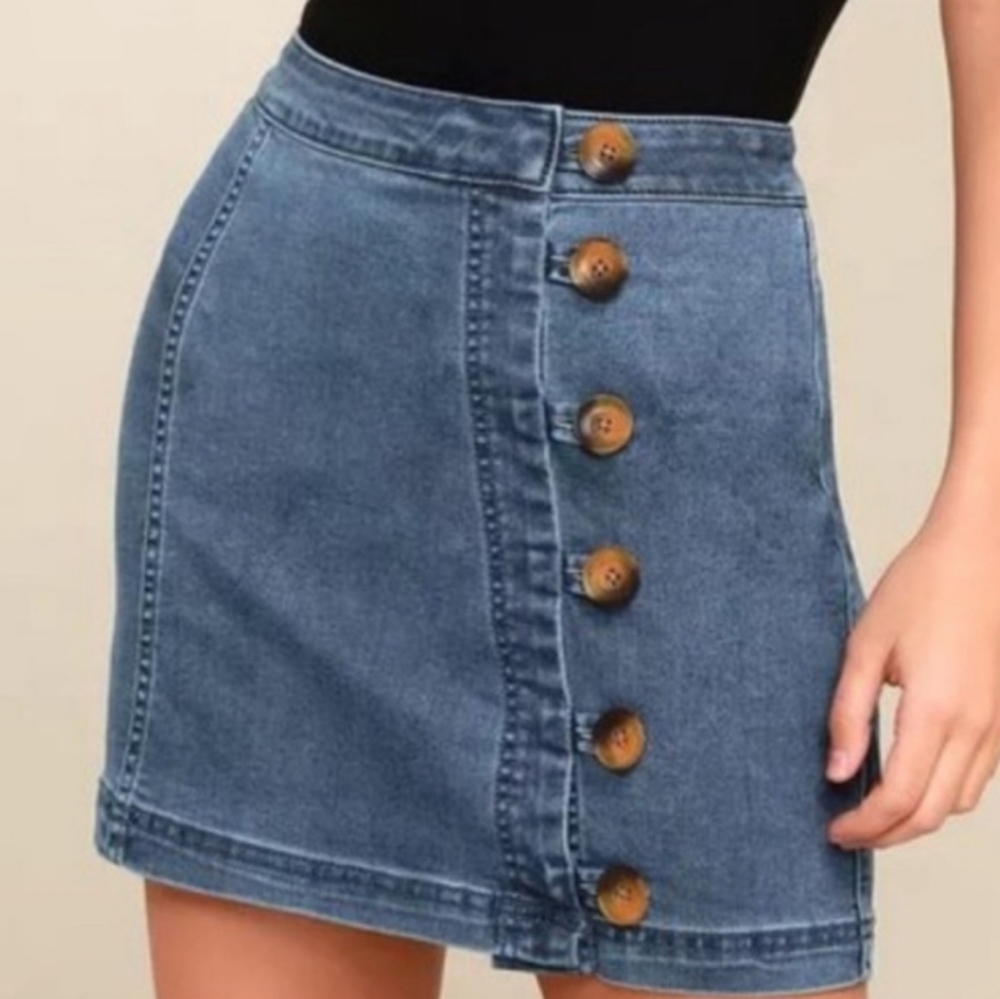 Free People Little Daisies Blue Denim Mini Skirt